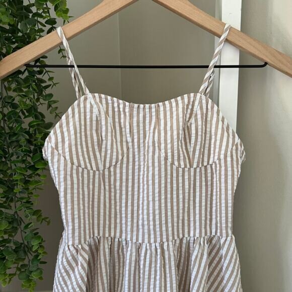 Shein Tan & White Striped Dress Women's Small - Picture 2 of 9